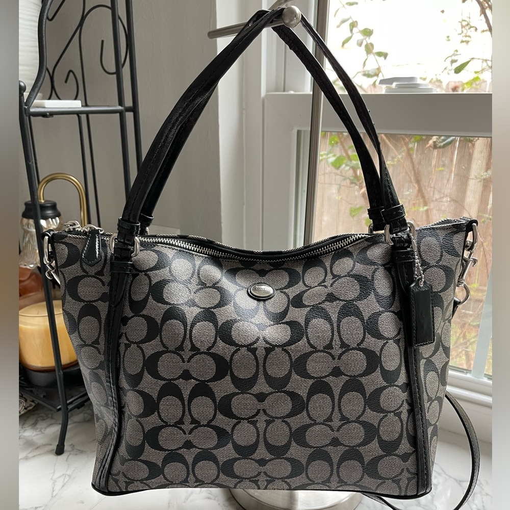 Coach satchel in signature gray and black